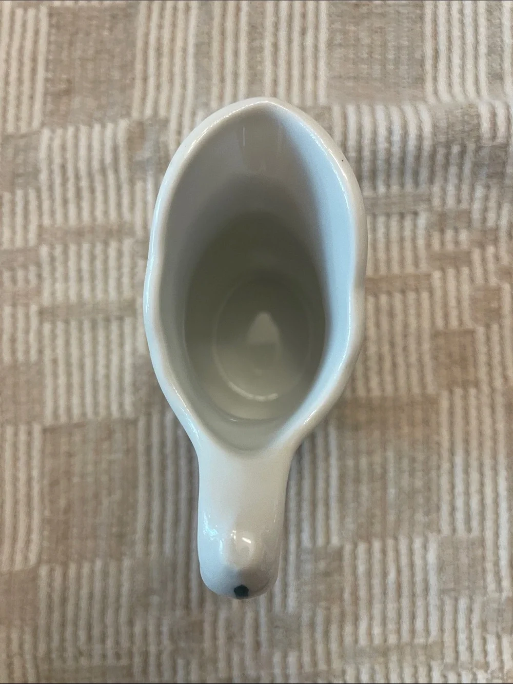 Vintage White Ceramic Creamer with Green Double Rim Accent